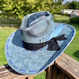 Maleficent Inspired Burned Cowboy Hat with Butterfly Dragonfly Leather